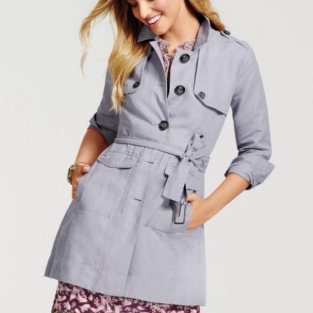 CAbi Tanner Short Linen Trench Coat Lavender S